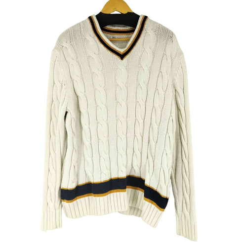 ザラ ZARA Vネック ケーブルニット メンズ  M